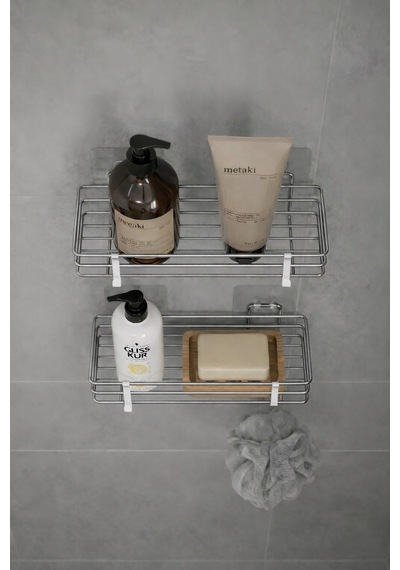 Tek Katlı Duş Rafı Kancalı Banyo Şampuanlık & Organizer 2 Adet Krom Tş-01 Krom