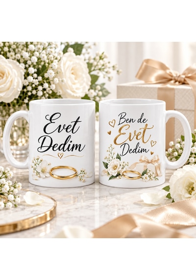 Bezos Evet Dedim / Ben De Evet Dedim 2'li Porselen Kupa Seti - Model 445 Ob