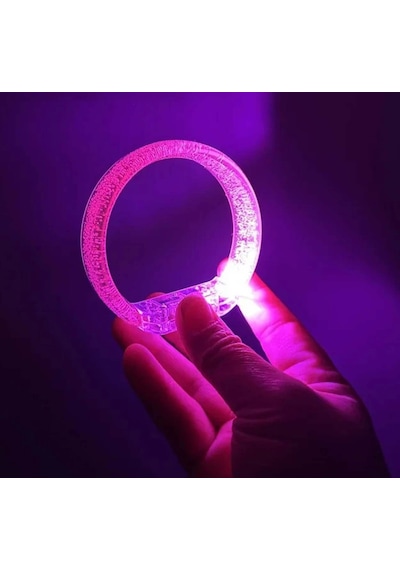 Pembe Led Işıklı Baskı Yapılabilen Pilli Bileklik Bilezik 1,5 Cm Genişlik Diğer
