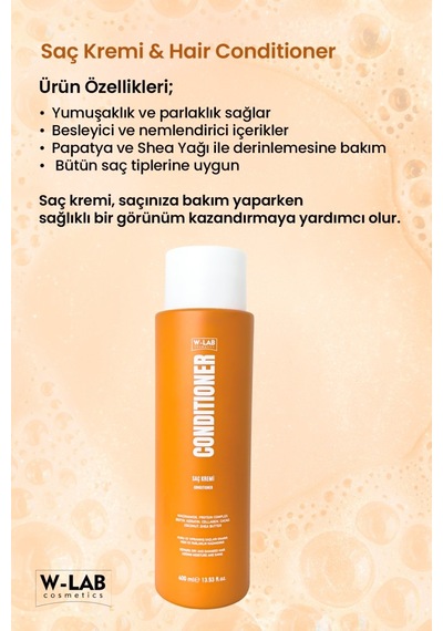 W-Lab Cosmetics Yumuşatıcı Nemlendirici Ve Besleyici Saç Kremi 400 Ml
