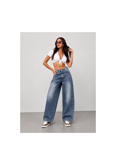 Bluemarlin Tint İşlemli Ön Yan Parçalı Diz İşlemli Baggy Jeans Çok Renkli