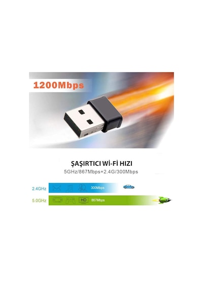 Dailytech Wi-Fi Adaptör Kablosuz Çift Antenli 1200Mbps USB 3.0 5G