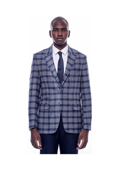 Wessi Ekose Sivri Yaka Slim Fit Mavi Erkek Ceket - Wessi Mavi