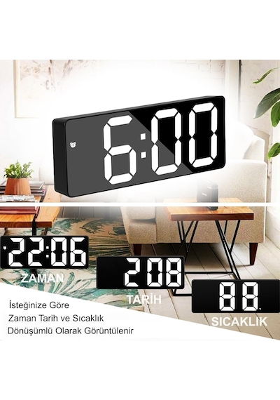 Led Ekran Usb Güç Dijital Aynalı Masa Saati Sıcaklık Alarm Takvim Siyah