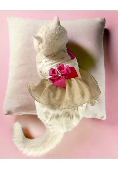 Kemique Creamy Fuschia Tütülü Kedi Elbisesi