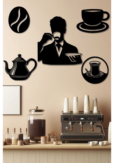 Ahşap Tablo Dekoratif Duvar Süsü Kahve Ve Çay Temalı Kafe Ve Çay Ocakları İçin Siyah Renk