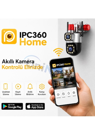 Uninet 5 Mp Çift Kameralı Wifi Güvenlik Kamerası Yüksek Sesli Alarm, 40 M Gece Görüşü Ve Döner Başlıklı Kamera