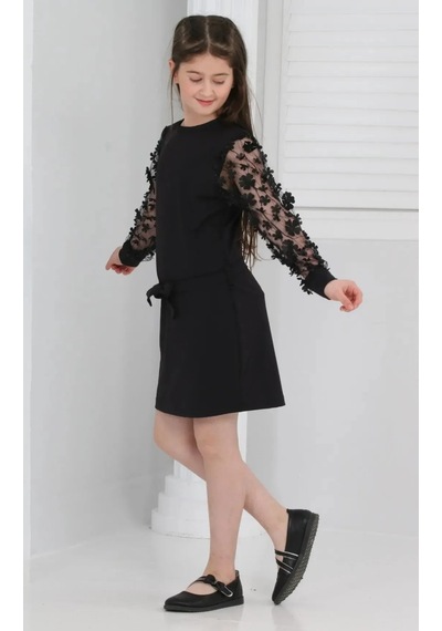 Kız Çocuk Daisy Krep Elbise Mnk0606 Siyah