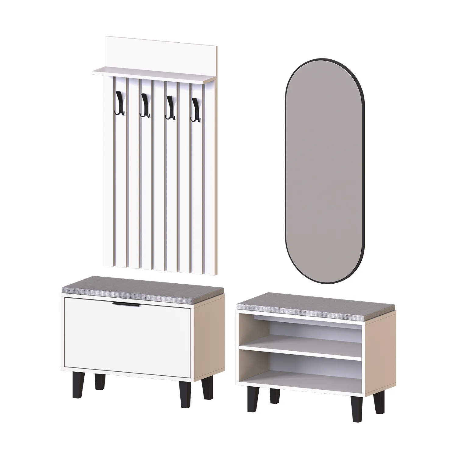 Nord Vestiyer Takımı Kapaklı Ve Kapaksız Bench,lambri Askılıklı, Modüler, Oval Aynalı Portmanto Takımı Beyaz Nord Vestiyer Takımı Kapaklı Ve Kapaksız Bench,lambri Askılıklı, Modüler, Oval Aynalı Portmanto Takımı Beyaz