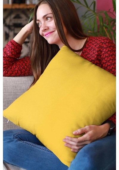 Sarı Düz Sade 2'li Set Çift Taraflı Kırlent Kılıfı 2krl016n11