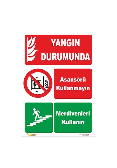 Yangın Durumunda Asansör Yerine Merdiven Kullanın - Isg Levhası Levha 35x50 Cm Dekota 3 Mm