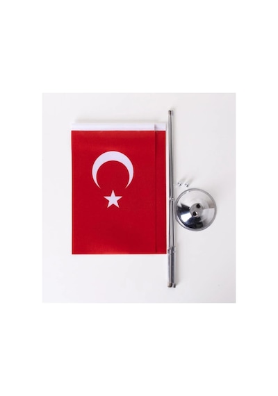 Türk Bayrağı Masa Bayrağı İkili Set Masaüstü Bayrak Seti Direk İle Birlikte Standart