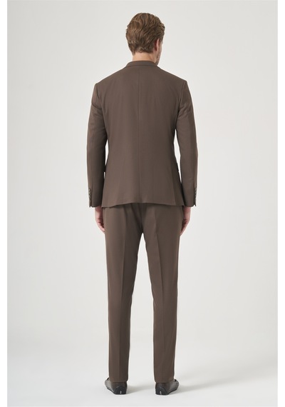 İmza Kahverengi Kırlangıç Yaka 6 Drop Slim Fit Tam Astar Esnek Takım Elbise 1001260148 Koyu Kahverengi