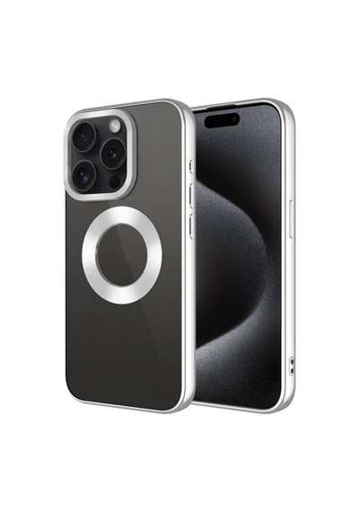 Apple Uyumlu iPhone 15 Pro Max Kılıf Tek Kamera Çerçeveli Logo Gösteren Zore Omega Kapak Gümüş