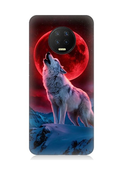 İnfinix Note 7 Uyumlu Kırmızı Ay Kurt Desenli Silikon Kılıf