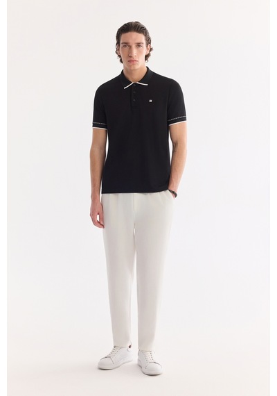 Avva Erkek Siyah Kıvrılmaz Polo Yaka Düğmeli Bi-stretch İnterlok Regular Fit T-shirt A61y1075