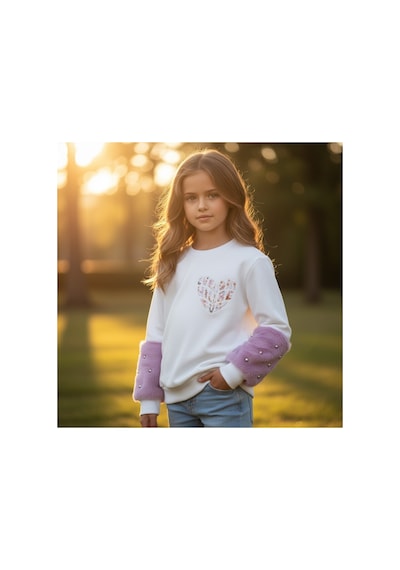 Fesshera Kids Kız Çocuk Sweatshirt Beyaz Sevimli Kalp Baskılı Peluş Kollu İnci Detaylı Pamuklu Sweatshirt Fesshera Kids Kız Çocuk Sweatshirt Beyaz Sevimli Kalp Baskılı Peluş Kollu İnci Detaylı Pamuklu Sweatshirt