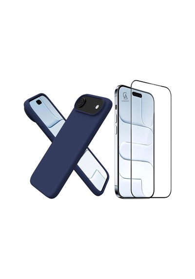Apple Uyumlu iPhone 17 Air Içi Kadife Lansman Kılıf Ve 5d Tam Kaplayan Cam Ekran Koruyucu Lacivert