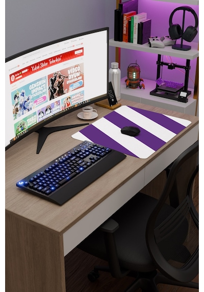 Mor Beyaz 48x40 Xl Taraftar Gaming Oyuncu Mouse Pad Kaymaz Taban Büyük Klavye Fare Altlığı Şerit