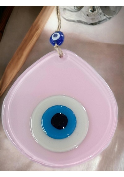 Mavi Nazar Boncuklu Pudra Pembe Renk Nazar Boncuklu Damla Desen El Yapımı Duvar Süsü