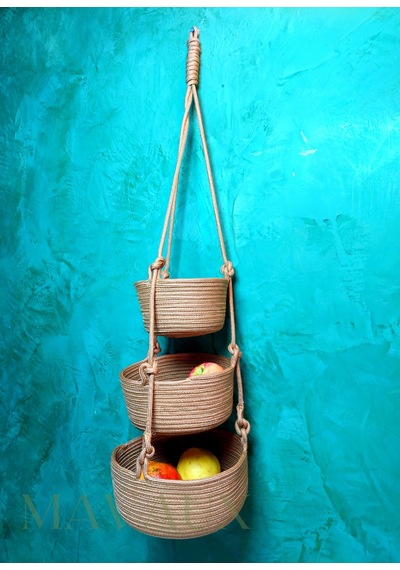 Mavaux 3'lü Jüt Saplı Hasır Duvar Sepeti 80 Cm 25 Cm+20 Cm+15 Cm , Duvar Saksısı, Duvar Düzenleyicisi Jüt