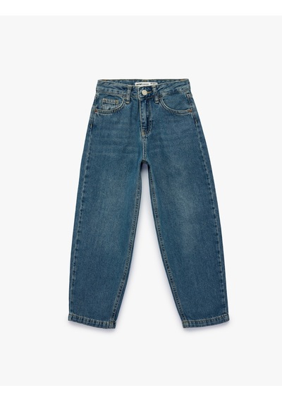 Koton Beli Ayarlanabilir Lastikli Pamuklu Cepli Denim Pantolon Orta İndigo 7wkb40010td