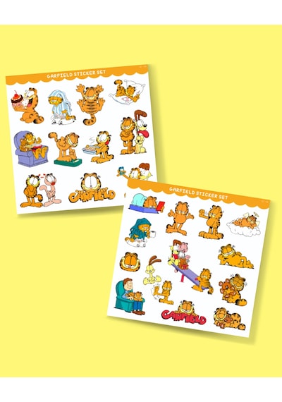 Garfield 2 Li Sticker Set Parlak Kağıt-animasyon Çıkartmaları Garfield Kedi Etiket Yapıştırmaları Minithingsart