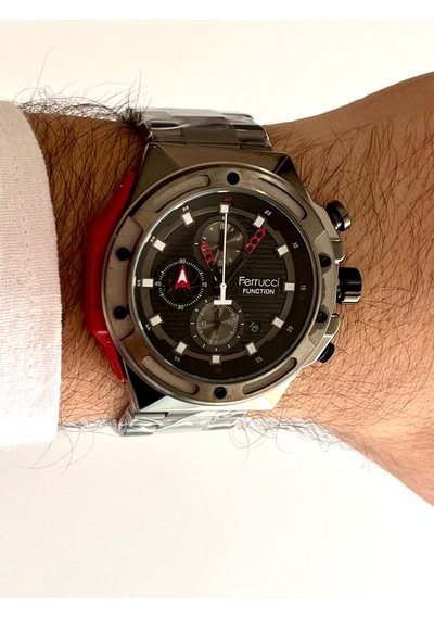 Ferrucci Koyu Füme Renk Fonksiyonları Aktif Takvimli 44mm Kasa Çap Erkek Kol Saati Kırmızı
