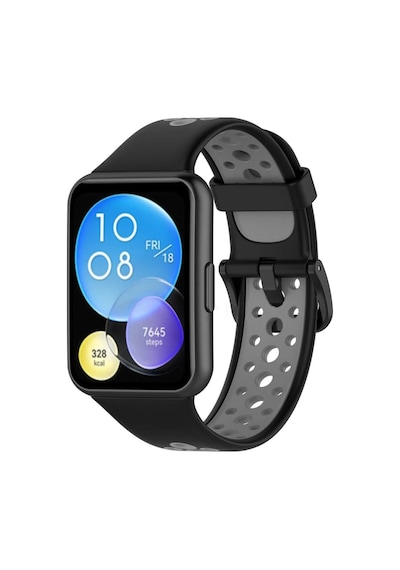 Gld-spt- Newface Huawei Watch Fit 2 Spor Delikli Kordon - Siyah-gri
