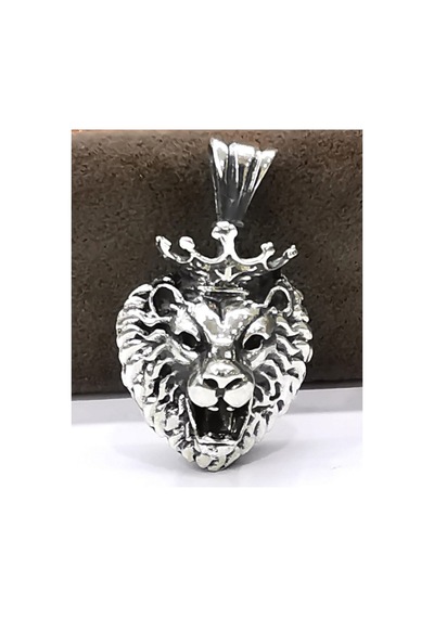 Omar Silver Unisex Aslan Kafası Kral Tacı Figürlü Kolye Ucu Oksit (513868003)