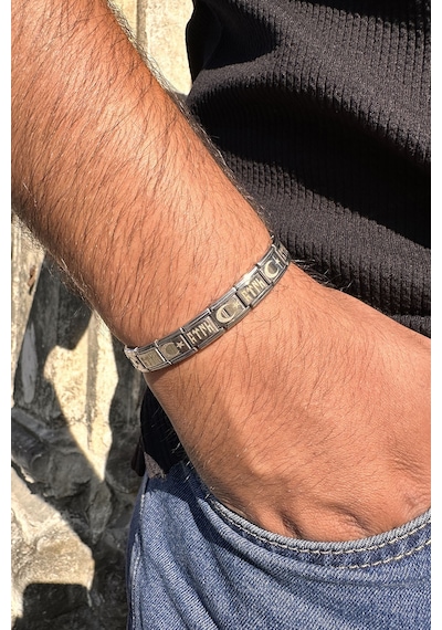 Ay Yıldızlı Göktürkçe Türk İtalyan Charm Unisex Çelik Bileklik Scb60 Beyaz 79565307