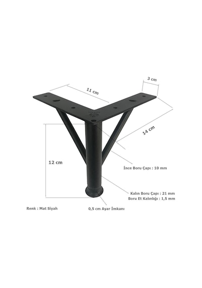 Firkete Ayak Metal 12 Cm Mat Siyah Mobilya Koltuk Ayağı Siyah Diğer