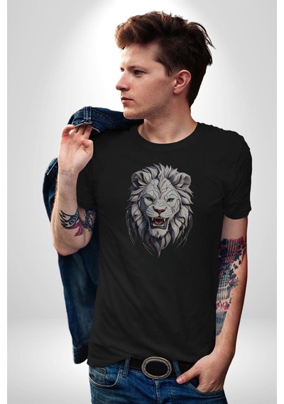 Siyah Kaplan Kükreme Unisex Unisex Siyah Organik Baskılı T-shirt Penye Yüksek Kalite Siyah