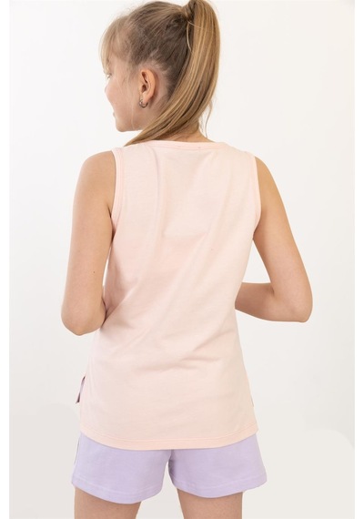 Brz Kids Baskılı Yırtmaçlı Kız Çocuk Sıfır Kol T-shirt-somon Somon