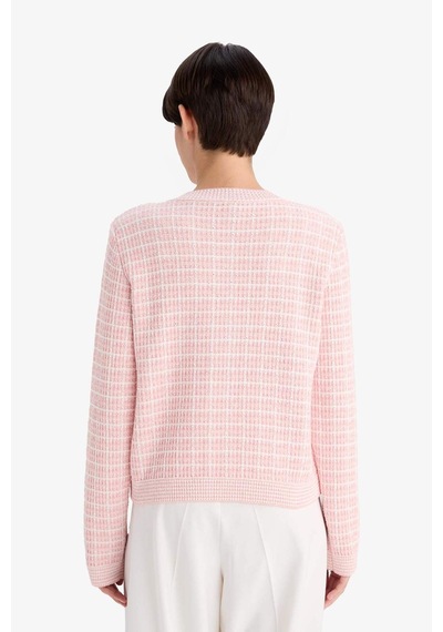 Defacto Regular Fit Bisiklet Yaka Kareli Triko Hırka G0806ax25wnpn478 Pembe-pn478