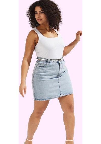 Ersefa Kadın Denim Etek Yüksek Bel Pamuk Günlük Casual Stil Hafta Sonu Y Açık Mavi