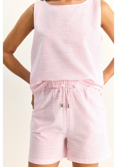 Shade Kadın %100 Pamuk Kalın Askılı Bluz Beli Lastikli Cep Dataylı Şort Çizgili Alt-üst Takım 60282046 - Beyaz-pembe Çok Renkli Shade Kadın %100 Pamuk Kalın Askılı Bluz Beli Lastikli Cep Dataylı Şort Çizgili Alt-üst Takım 60282046 - Beyaz-pembe Çok Renkli