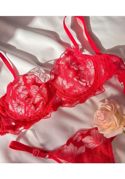 La Linaa Rose Kırmızı Tanga Külotlu Sütyen Takımı-kırmızı Kırmızı