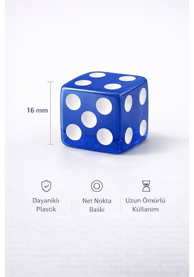 Renkli Plastik Okey Zarı 16 Mm Mavi Yeşil Kırmızı Sarı Zar