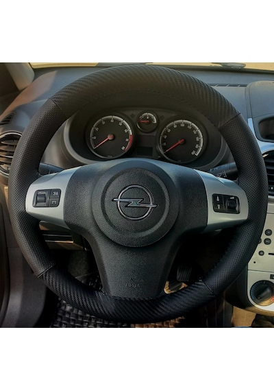Dikişli Direksiyon Kılıfı Karbon / Noktalı Deri Siyah Dikişli Corsa D Vectra C Astra H İçin Siyah