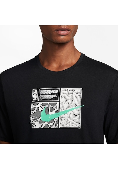 Nike Men's Dri-fıt Miler Dye Black Short Sleeve Graphic Running Tee Dq6508-010 Erkek Spor Tişört Siyah