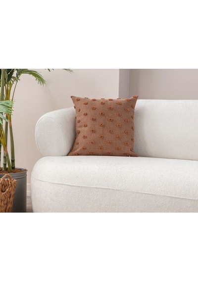 Swita Home Dekoratif Puantiye Keten Kumaşlı Kırlent Kılıfı 43x43 Kahverengi