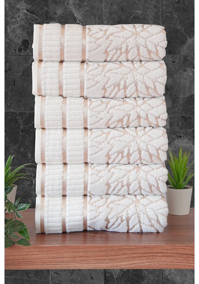 Çınar Jakarlı 6 Lı Kadife Pamuklu El Ve Yüz Havlu Seti 50x90 Cm - 04557 - Gold Altın - Siyah