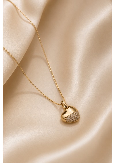 Balenbi Jewelry Taşlı Kalp Uçlu Kararmaz Çelik Kadın Kolye 14k Gold 1163 Altın