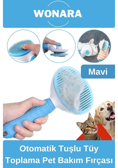 Özel Üretim Otomatik Tuşlu Tüy Toplama Tarağı Kedi Köpek İçin Kolay Temizlenen Pet Bakım Fırçası