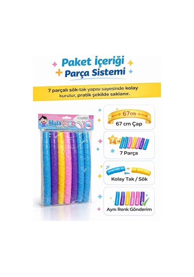Leyaton Renkli 7 Parça Geçmeli Hulahop 65 Cm, Tek Ebat, Hh4885lyt, Karışık Çok Renkli