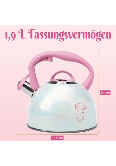 Paslanmaz Çelik Çaydanlık , 2 L, Cool-touch Saplı, Düdüklü, Pembe Kırmızı