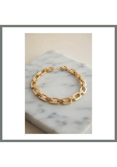 Mmb-trade Pirinç Gold Renk Kare Zincirli Kadın Bileklik Mmbz