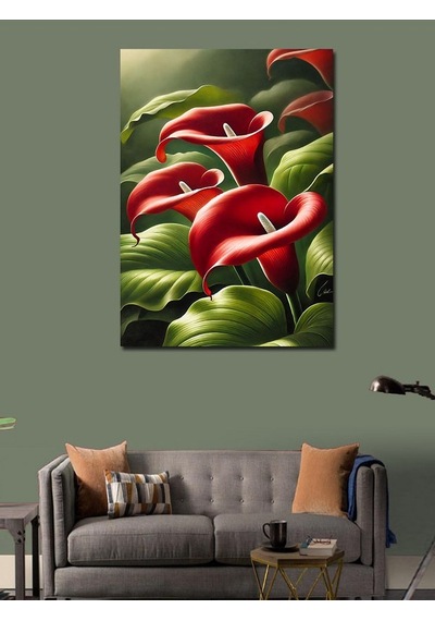 Kanvas Tablo Kırmızı Calla Lily Çiçekleri 100cmx140cm