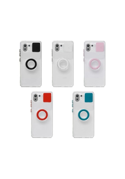 Xiaomi Mi 11 Lite Kılıf Sürgülü Kamera Lens Korumalı Yüzük Standlı Silikon Kılıf- 5775 Şeffaf